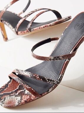 Strappy Snake-Print Brown Heeled Sandals